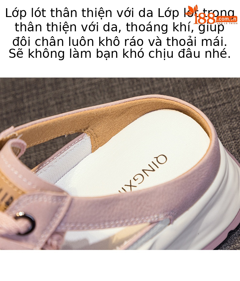 Giày sandal nữ da khoét lỗ kiểu bố đế dày tăng chiều cao mũi kín — M2362 màu vàng, M2362 màu trắng, M2362 màu hồng chi tiết 9