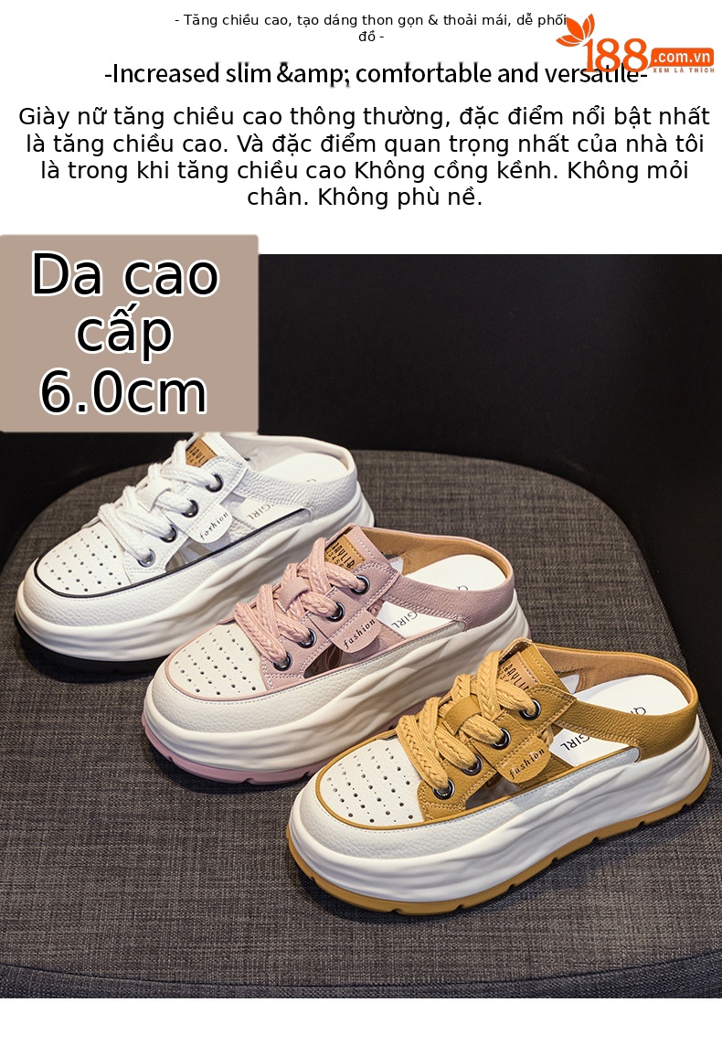 Giày sandal nữ da khoét lỗ kiểu bố đế dày tăng chiều cao mũi kín — M2362 màu vàng, M2362 màu trắng, M2362 màu hồng chi tiết 2