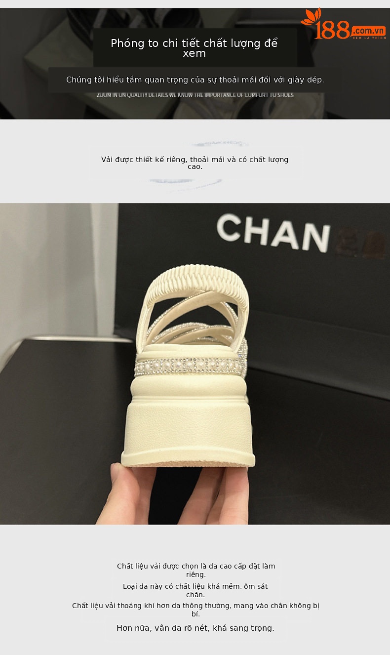 Dép sandal nữ quai chữ V đơn giản phong cách La Mã — Đen, Len nguyên chất chi tiết 5