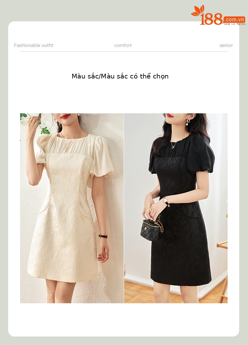Đầm maxi nữ thắt eo phong cách dân tộc, phù điêu jacquard đính hạt satin — Màu đen chi tiết 4