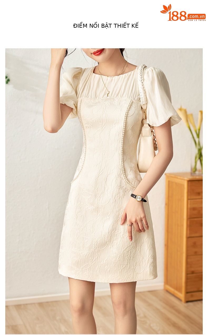 Đầm maxi nữ thắt eo phong cách dân tộc, phù điêu jacquard đính hạt satin — Màu đen chi tiết 5