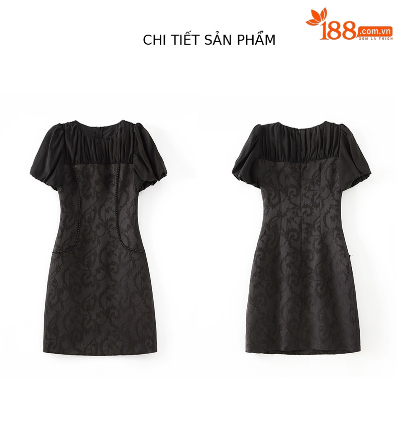 Đầm maxi nữ thắt eo phong cách dân tộc, phù điêu jacquard đính hạt satin — Màu đen chi tiết 15