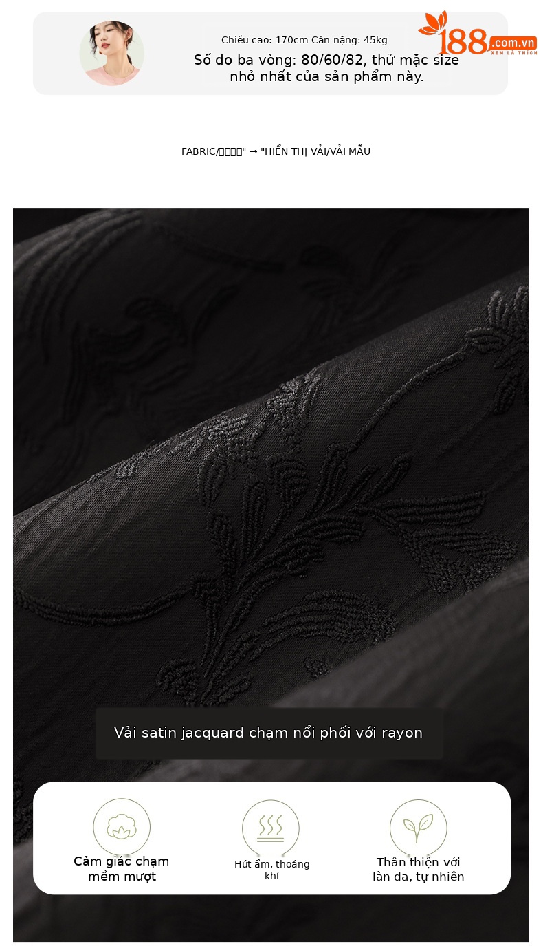 Đầm maxi nữ thắt eo phong cách dân tộc, phù điêu jacquard đính hạt satin — Màu đen chi tiết 8