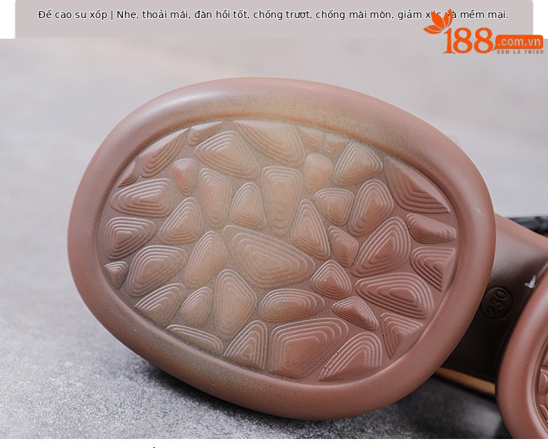 Sandal cao gót nữ quai ngang đế xốp dày da bò thật — Màu nâu chi tiết 7