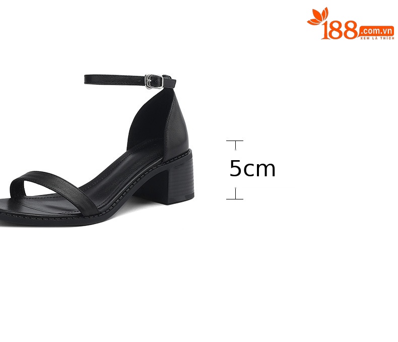Sandal nữ hở mũi gót thô quai ngang khóa bấm — Màu Đen [da cừu] chi tiết 5