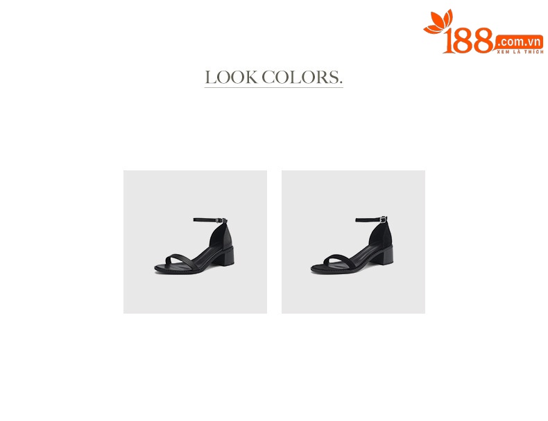 Sandal nữ hở mũi gót thô quai ngang khóa bấm — Màu Đen [da cừu] chi tiết 6