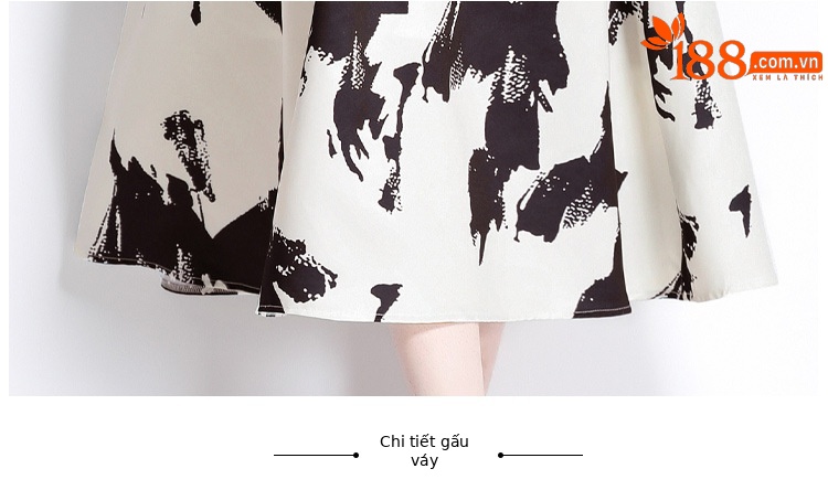 Đầm suông nữ midi cổ tròn không tay eo cao in họa tiết mực nghệ thuật phong cách Hàn Quốc — Màu hoa chi tiết 11