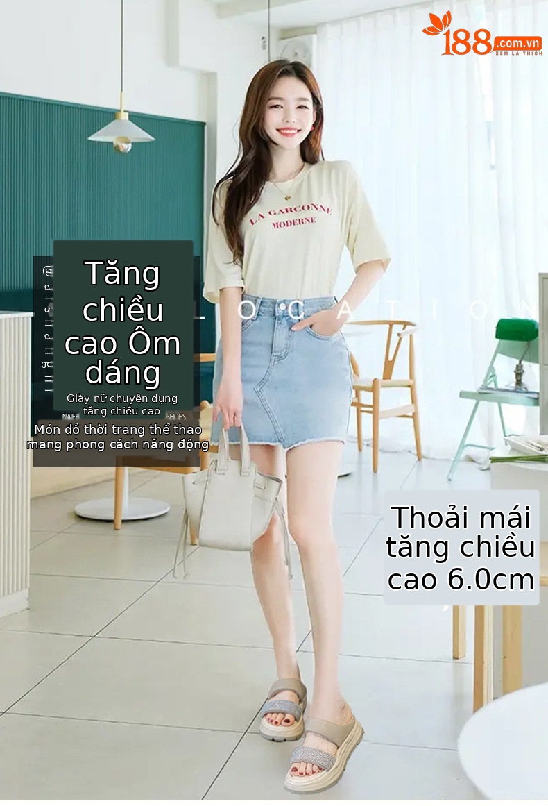 Dép nữ đế dày tăng chiều cao đính đá một quai kiểu ins mùa hè 2026 — M2363 màu be, M2363 màu xám, M2363 màu tím chi tiết 1