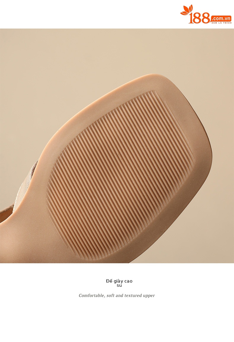 Sandal La Mã da cừu đan sọc rộng gót thô hở ngón — Màu camel chi tiết 10