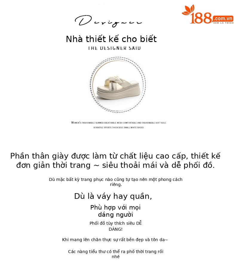 Dép nữ đế dày đính đá pha lê quai chéo mùa hè 2026, kiểu dáng tiên nữ, đế xuồng — M2366 màu đen, M2366 màu trắng chi tiết 4