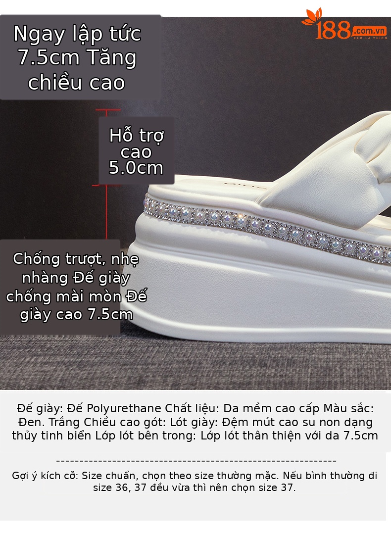 Dép nữ đế dày đính đá pha lê quai chéo mùa hè 2026, kiểu dáng tiên nữ, đế xuồng — M2366 màu đen, M2366 màu trắng chi tiết 5