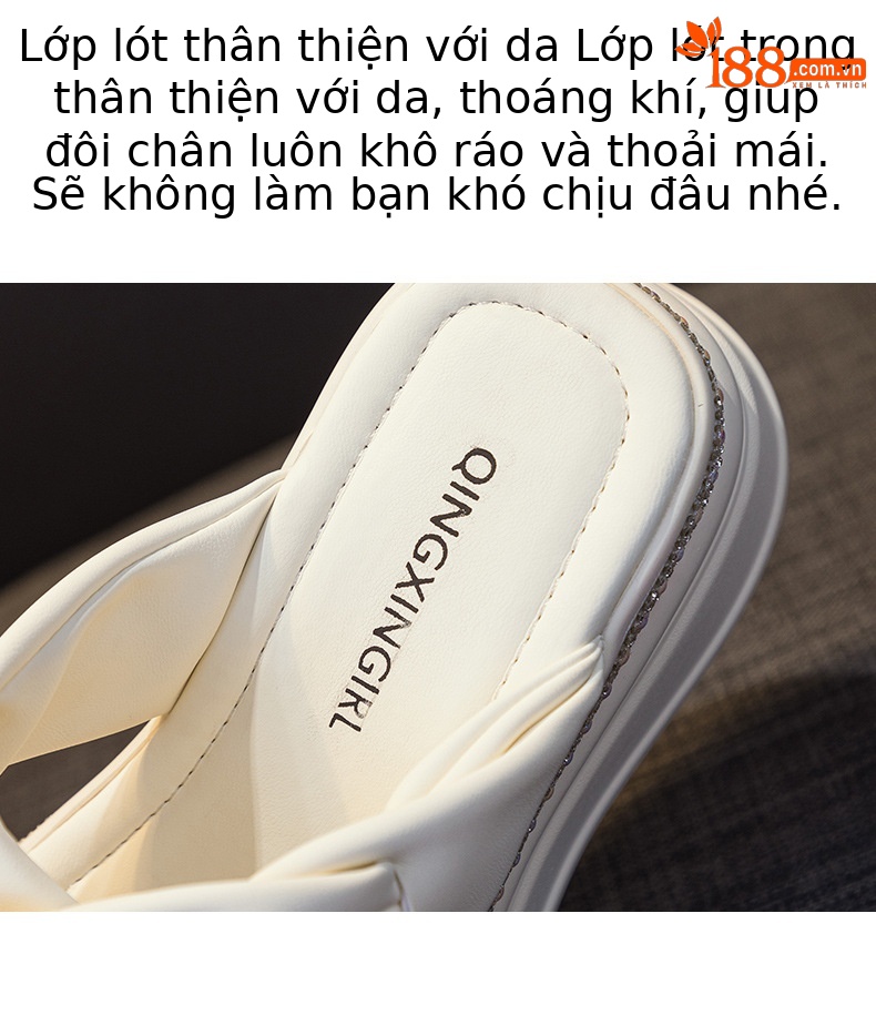 Dép nữ đế dày đính đá pha lê quai chéo mùa hè 2026, kiểu dáng tiên nữ, đế xuồng — M2366 màu đen, M2366 màu trắng chi tiết 9