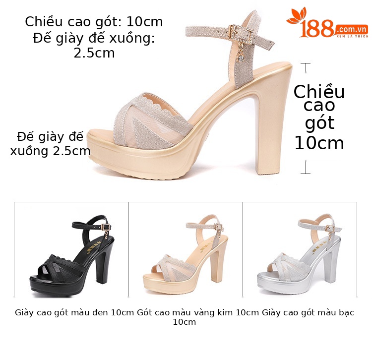 Sandal cao gót nữ mũi hở đế dày platform lưới vàng kim 2025 — Màu đen, Màu vàng, 7836 đen 8cm, 7836 màu hồng 8cm chi tiết 5