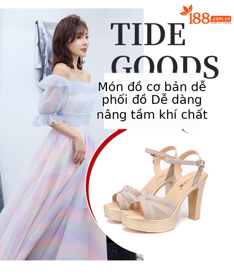 Sandal cao gót nữ mũi hở đế dày platform lưới vàng kim 2025 — Màu đen, Màu vàng, 7836 đen 8cm, 7836 màu hồng 8cm chi tiết 6