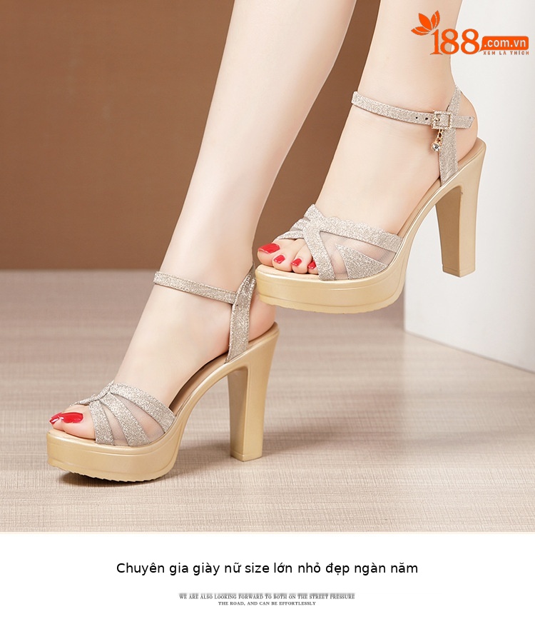 Sandal cao gót nữ mũi hở đế dày platform lưới vàng kim 2025 — Màu đen, Màu vàng, 7836 đen 8cm, 7836 màu hồng 8cm chi tiết 9