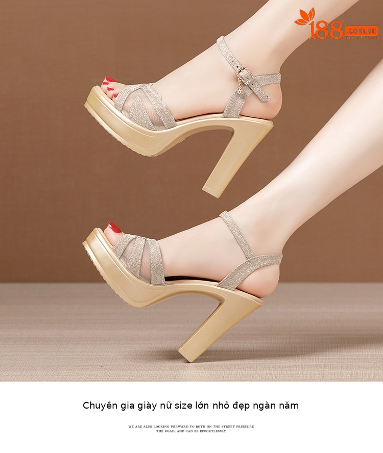 Sandal cao gót nữ mũi hở đế dày platform lưới vàng kim 2025 — Màu đen, Màu vàng, 7836 đen 8cm, 7836 màu hồng 8cm chi tiết 10