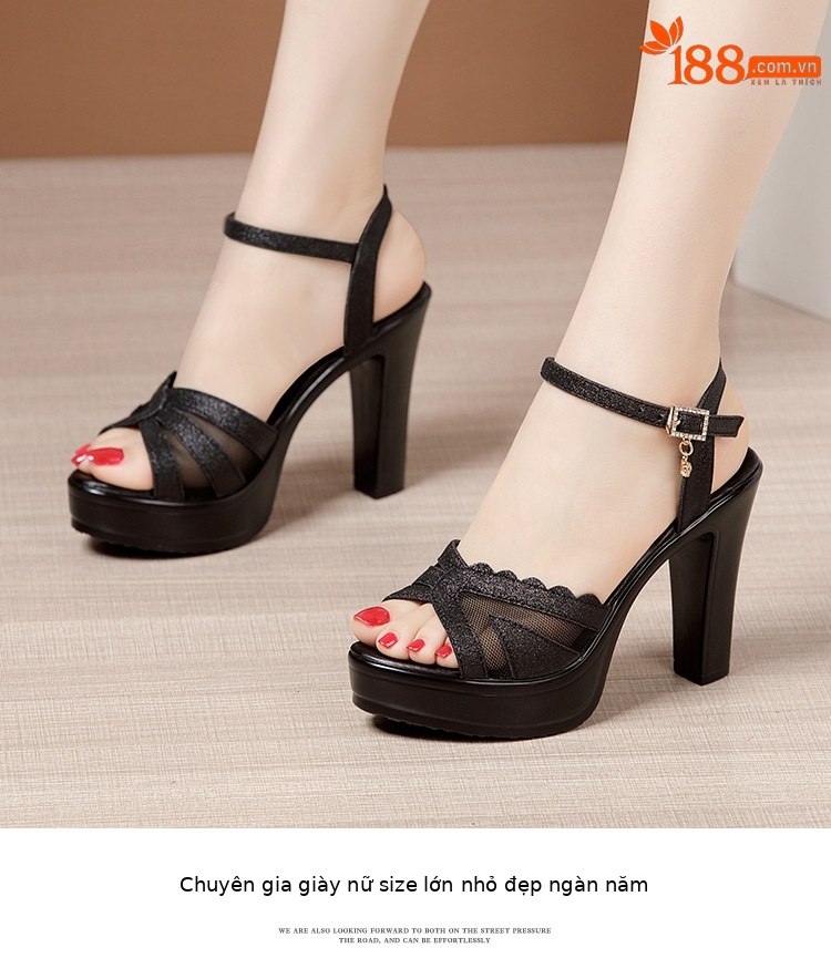 Sandal cao gót nữ mũi hở đế dày platform lưới vàng kim 2025 — Màu đen, Màu vàng, 7836 đen 8cm, 7836 màu hồng 8cm chi tiết 12