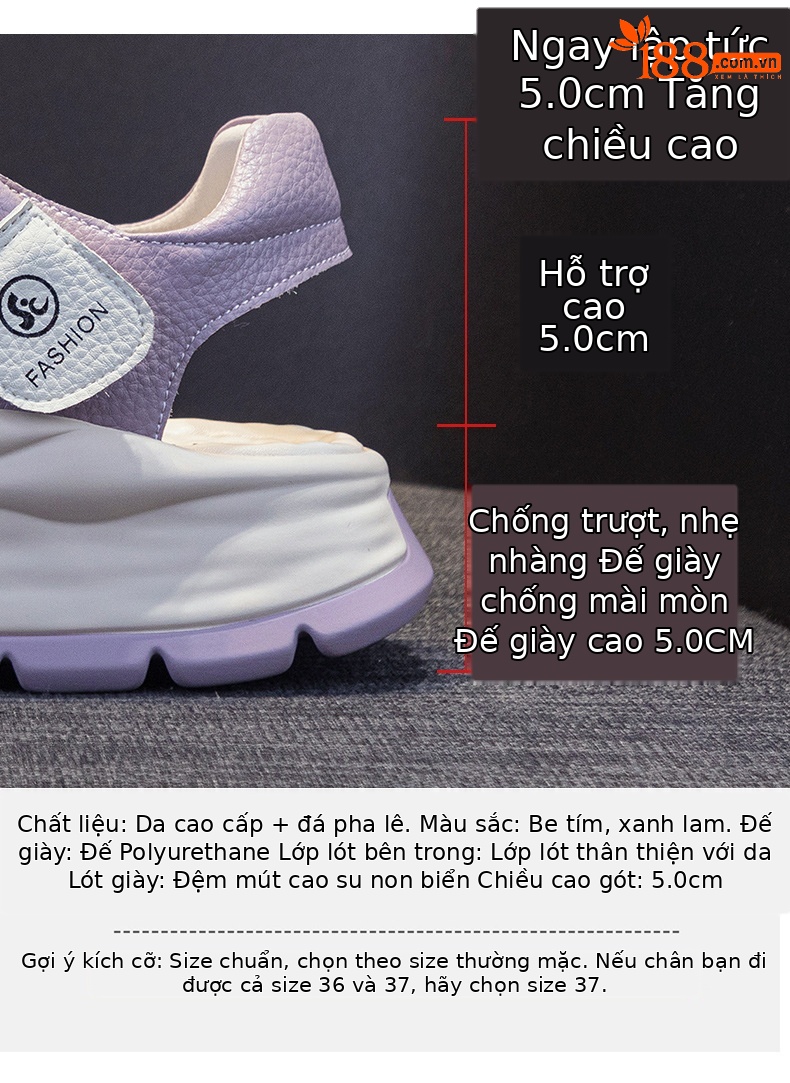 Dép sandal nữ đế dày tăng chiều cao, thoáng khí, phong cách thể thao, mẫu hè 2026 — M2368 màu be, M2368 màu tím, M2368 màu xanh lam chi tiết 5