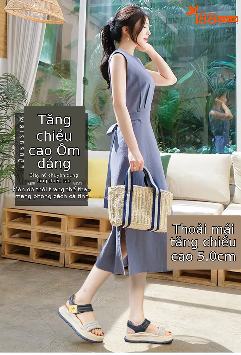 Dép sandal nữ đế dày tăng chiều cao, thoáng khí, phong cách thể thao, mẫu hè 2026 — M2368 màu be, M2368 màu tím, M2368 màu xanh lam chi tiết 1