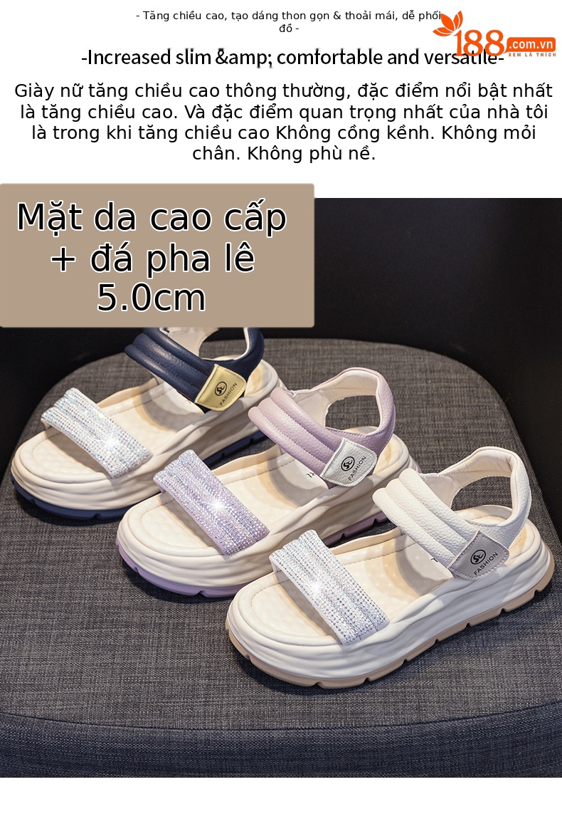 Dép sandal nữ đế dày tăng chiều cao, thoáng khí, phong cách thể thao, mẫu hè 2026 — M2368 màu be, M2368 màu tím, M2368 màu xanh lam chi tiết 2