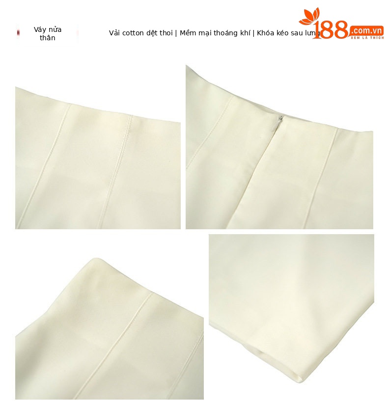 Chân váy bút chì nữ ôm eo cao dáng midi phong cách Pháp — [Đen], [Trắng], [Đỏ] chi tiết 3