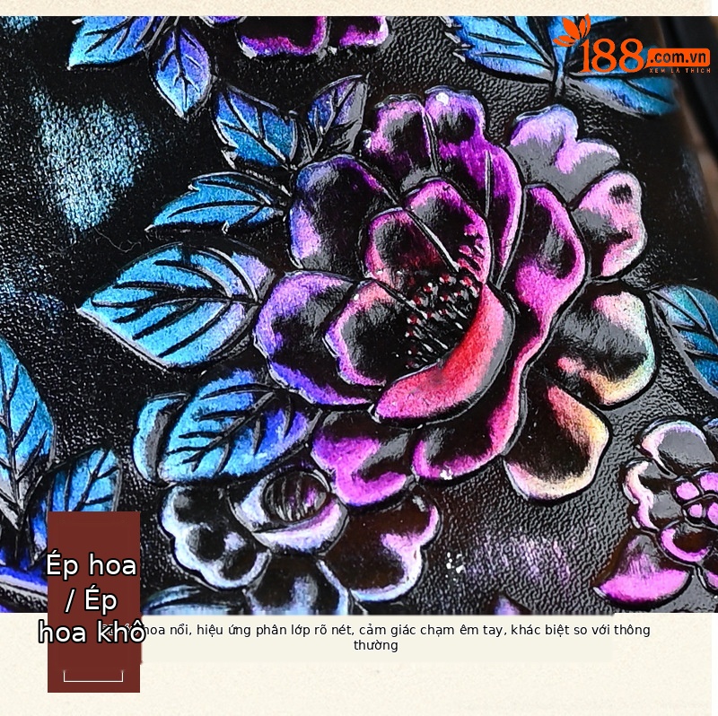 Ví nữ da thật phong cách retro, khóa kéo thủ công nhiều ngăn thẻ, sức chứa lớn 20×10.5 cm — Màu tím chi tiết 7