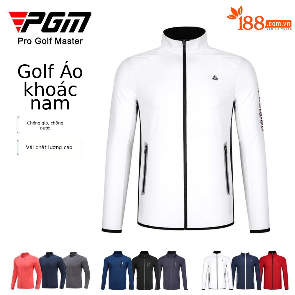 Áo khoác chống gió nam dài tay PGM Golf – thiết kế cổ đứng, nhẹ thoải mái — YF376 Áo khoác nam dài tay màu xanh nước biển, YF376 Áo khoác nam dài tay màu trắng, YF387 Áo khoác dây kéo dài tay nam màu trắng, YF376 Áo khoác nam dài tay màu đỏ