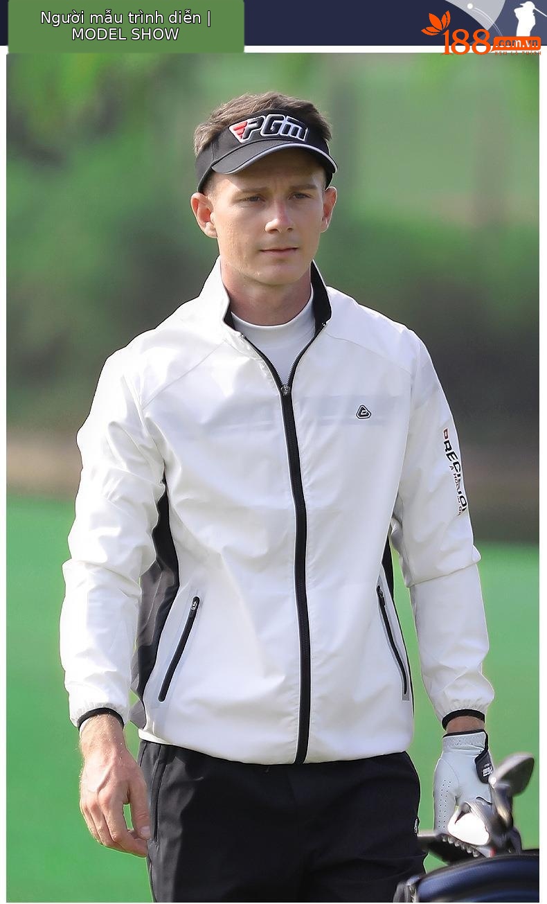 Áo khoác chống gió nam dài tay PGM Golf – thiết kế cổ đứng, nhẹ thoải mái — YF376 Áo khoác nam dài tay màu xanh nước biển, YF376 Áo khoác nam dài tay màu trắng, YF387 Áo khoác dây kéo dài tay nam màu trắng, YF376 Áo khoác nam dài tay màu đỏ chi tiết 23