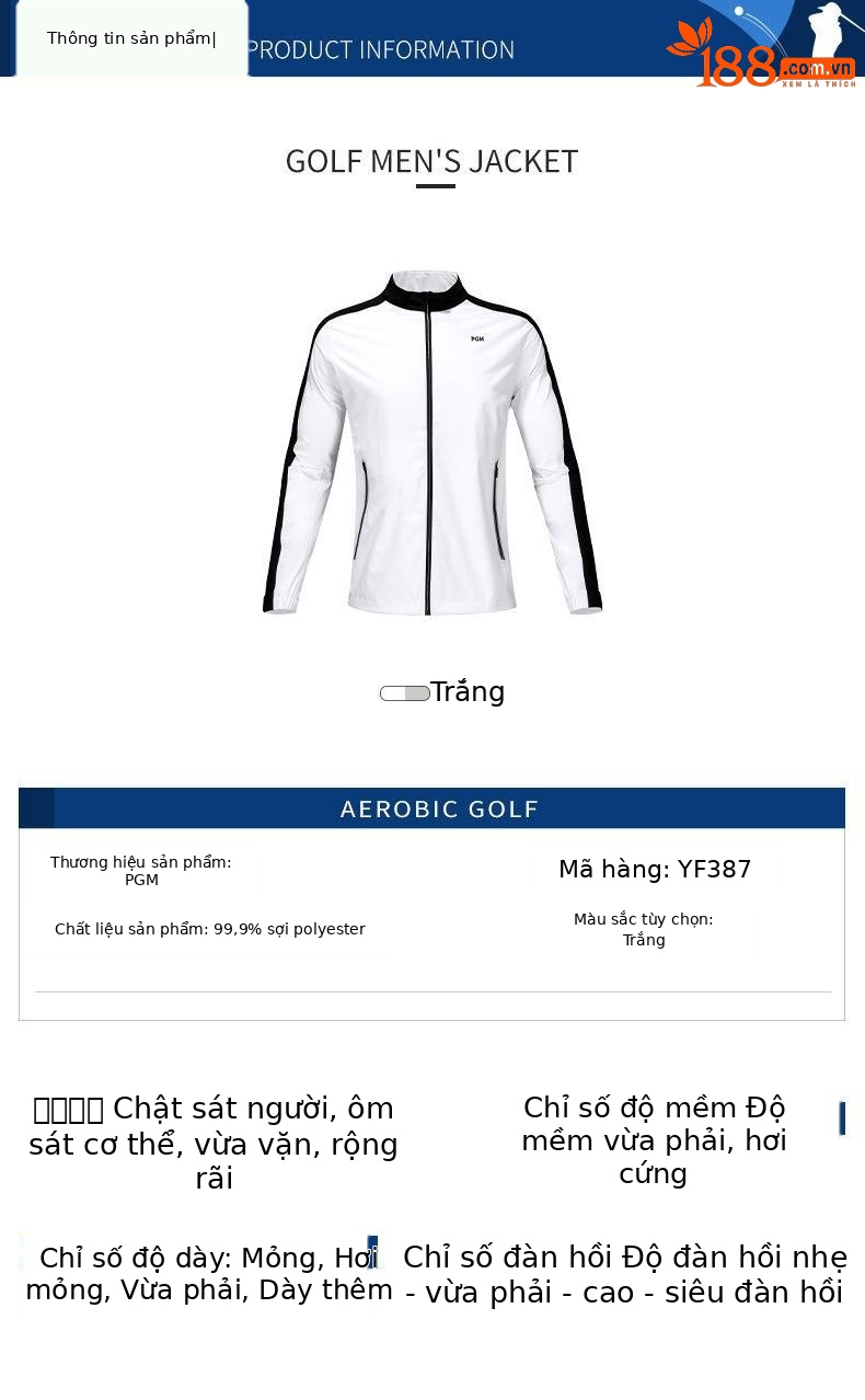 Áo khoác chống gió nam dài tay PGM Golf – thiết kế cổ đứng, nhẹ thoải mái — YF376 Áo khoác nam dài tay màu xanh nước biển, YF376 Áo khoác nam dài tay màu trắng, YF387 Áo khoác dây kéo dài tay nam màu trắng, YF376 Áo khoác nam dài tay màu đỏ chi tiết 57