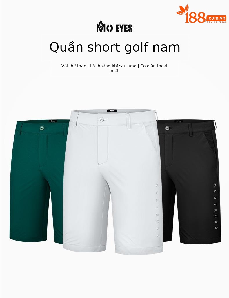Quần short golf nam Moeyes Magic Eye co giãn thoáng khí — M23KUZ001-Quần short màu xám, M23KUZ001-Quần short màu xanh lá cây, M23KUZ001-Quần short đen chi tiết 1