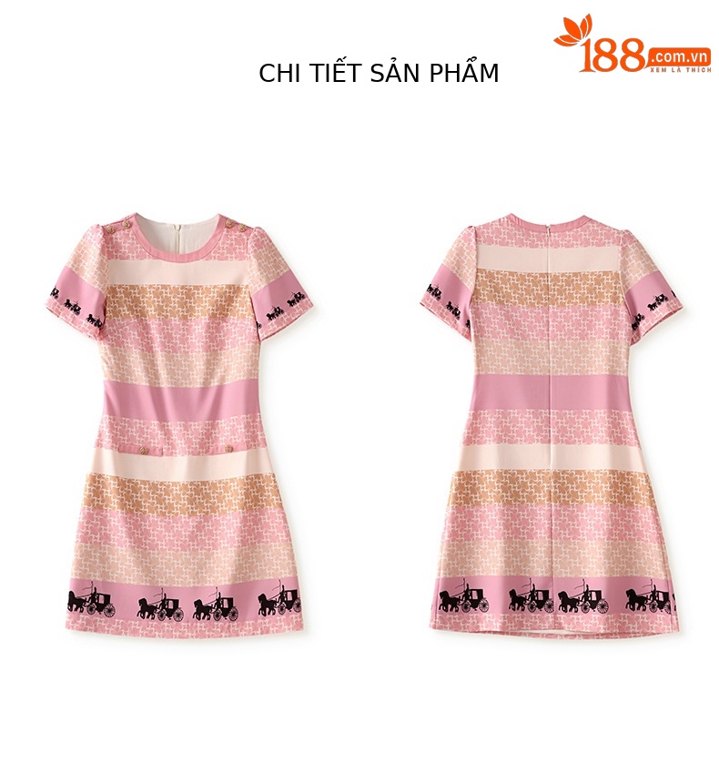 Đầm nữ chữ A in họa tiết xe ngựa, thiết kế ôm eo thon gọn — Màu xanh lam chi tiết 15