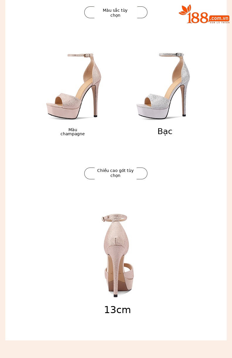 Giày cao gót nữ mũi nhọn gót siêu cao đế xuồng platform dáng catwalk — Màu Sâm panh chi tiết 2