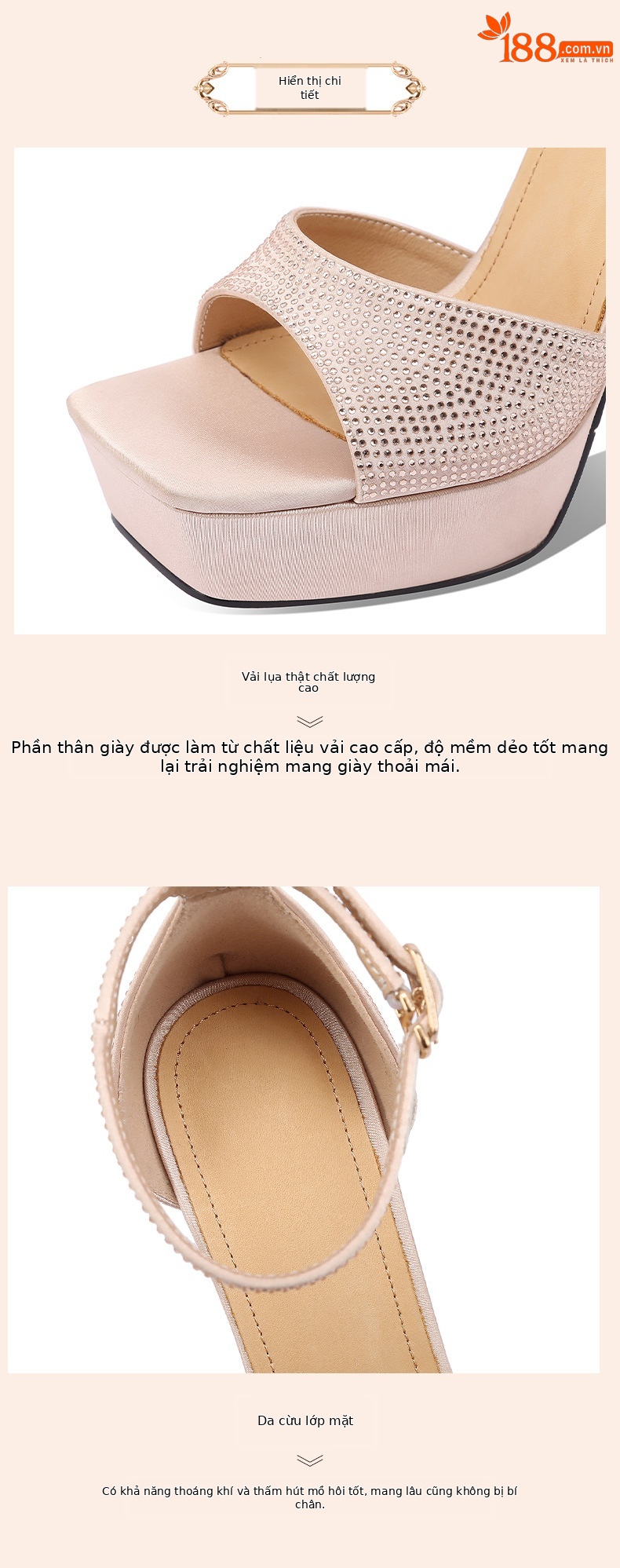 Giày cao gót nữ mũi nhọn gót siêu cao đế xuồng platform dáng catwalk — Màu Sâm panh chi tiết 3
