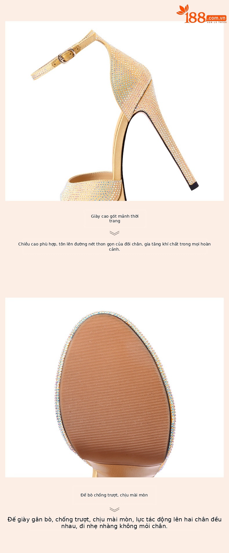 Sandal cao gót nữ da thật một dây đính đá, mũi nhọn hở mũi, gót 10 cm — Màu tím (Chiều cao gót 10 cm) chi tiết 4