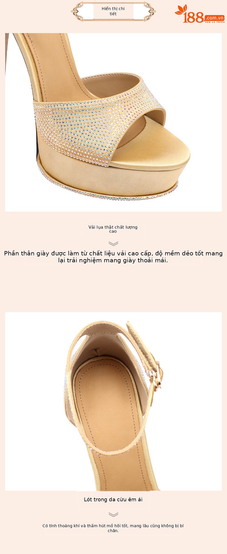 Sandal cao gót nữ da thật một dây đính đá, mũi nhọn hở mũi, gót 10 cm — Màu tím (Chiều cao gót 10 cm) chi tiết 3