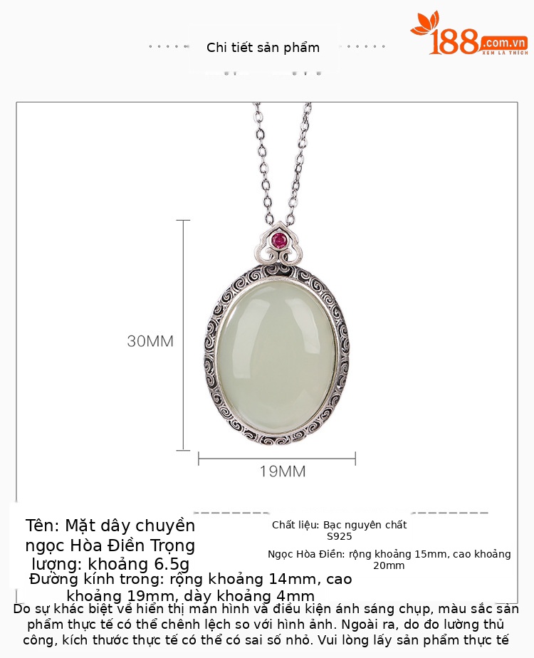 Mặt dây chuyền bạc S925 hình bầu dục trơn — Mặt Dây chuyền đơn (không có dây chuyền) chi tiết 3