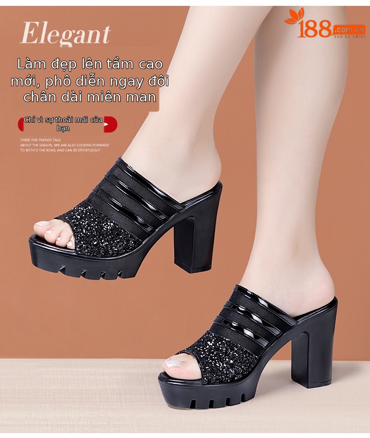 Sandal cao gót nữ mũi hở đế xuồng 10 cm, quai ngang da mềm lưới thoáng — Đỏ 10cm, Màu đen 10cm, Màu trắng 10cm chi tiết 3