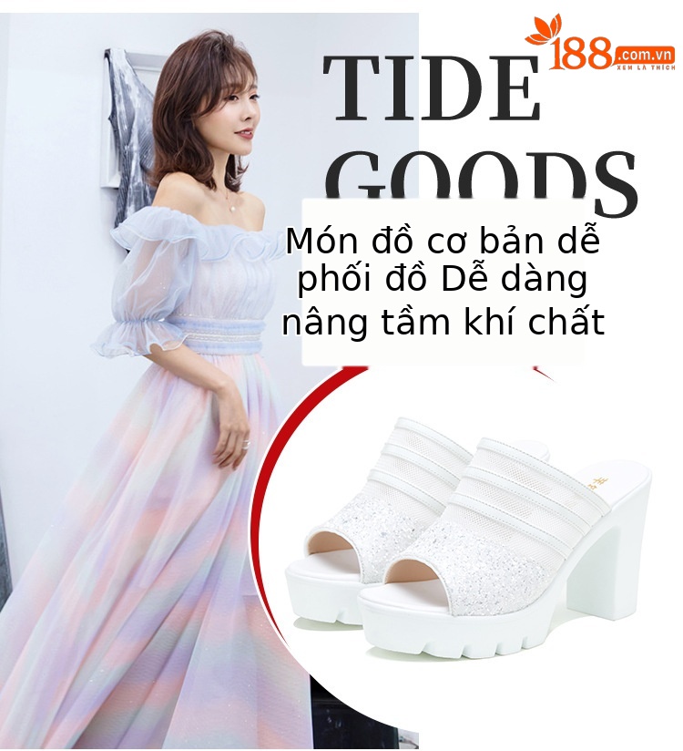 Sandal cao gót nữ mũi hở đế xuồng 10 cm, quai ngang da mềm lưới thoáng — Đỏ 10cm, Màu đen 10cm, Màu trắng 10cm chi tiết 5