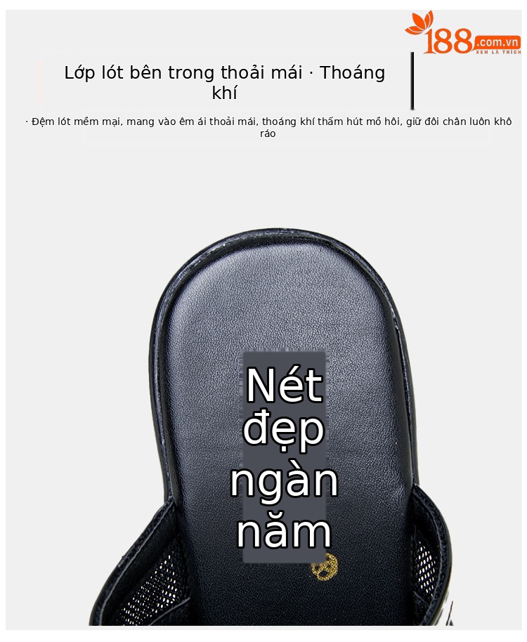 Sandal cao gót nữ mũi hở đế xuồng 10 cm, quai ngang da mềm lưới thoáng — Đỏ 10cm, Màu đen 10cm, Màu trắng 10cm chi tiết 7
