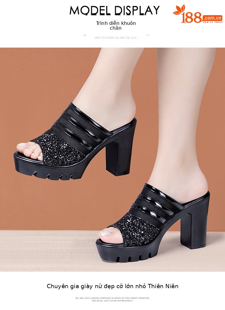 Sandal cao gót nữ mũi hở đế xuồng 10 cm, quai ngang da mềm lưới thoáng — Đỏ 10cm, Màu đen 10cm, Màu trắng 10cm chi tiết 8