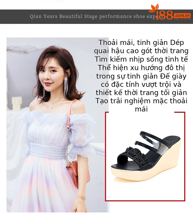 Dép sandal nữ đế xuồng cao trong suốt, mũi hở, gót 8 cm, đế dày, size lớn — Màu đen 8cm, Màu vàng 8cm chi tiết 2