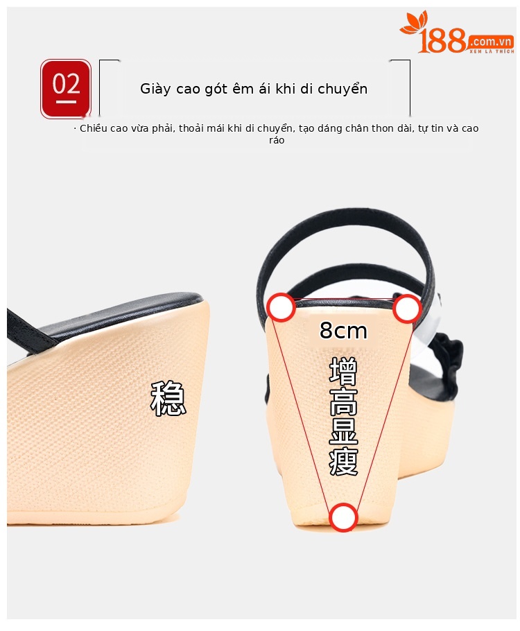 Dép sandal nữ đế xuồng cao trong suốt, mũi hở, gót 8 cm, đế dày, size lớn — Màu đen 8cm, Màu vàng 8cm chi tiết 7