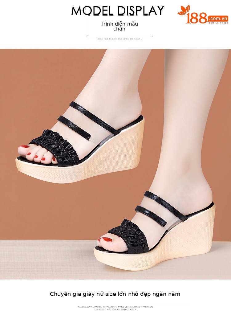 Dép sandal nữ đế xuồng cao trong suốt, mũi hở, gót 8 cm, đế dày, size lớn — Màu đen 8cm, Màu vàng 8cm chi tiết 9
