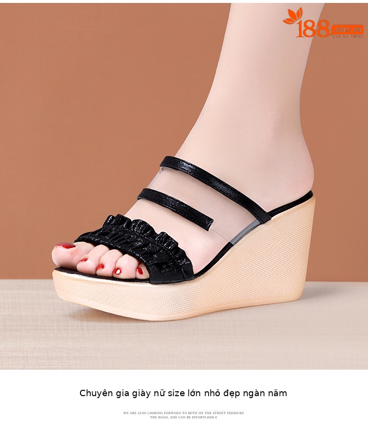Dép sandal nữ đế xuồng cao trong suốt, mũi hở, gót 8 cm, đế dày, size lớn — Màu đen 8cm, Màu vàng 8cm chi tiết 11