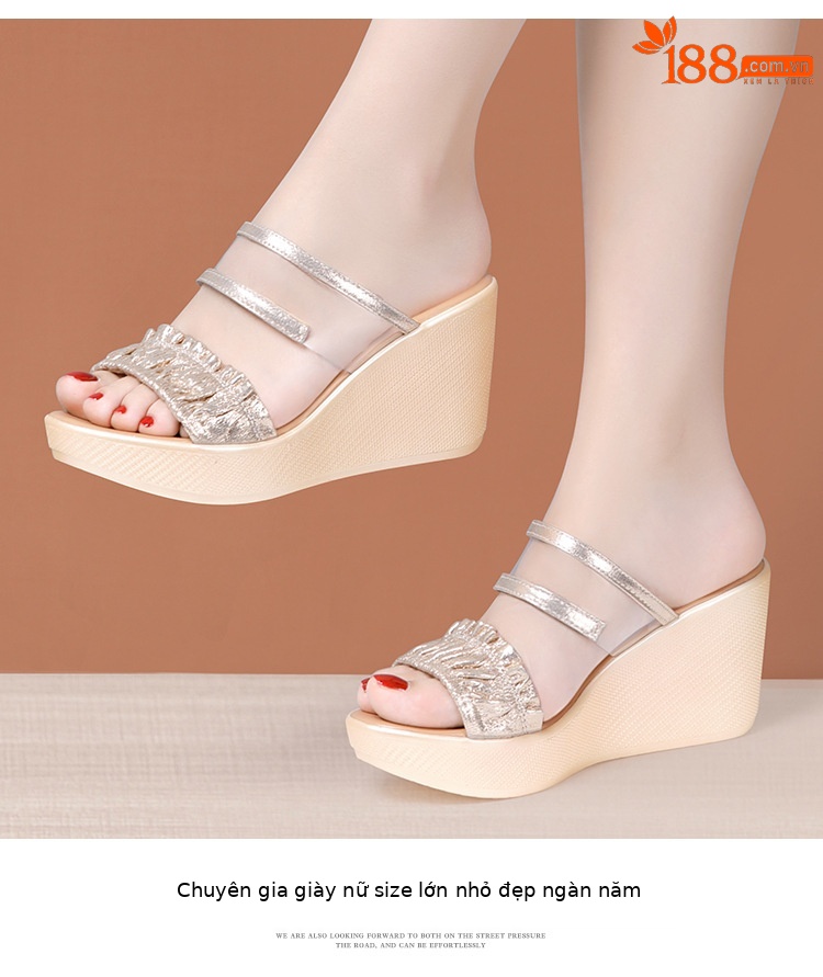 Dép sandal nữ đế xuồng cao trong suốt, mũi hở, gót 8 cm, đế dày, size lớn — Màu đen 8cm, Màu vàng 8cm chi tiết 12