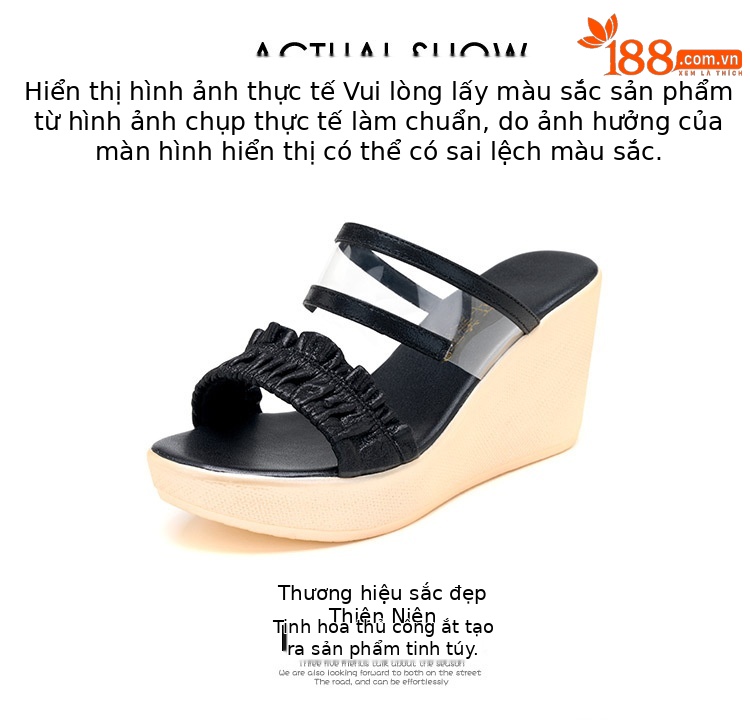 Dép sandal nữ đế xuồng cao trong suốt, mũi hở, gót 8 cm, đế dày, size lớn — Màu đen 8cm, Màu vàng 8cm chi tiết 13