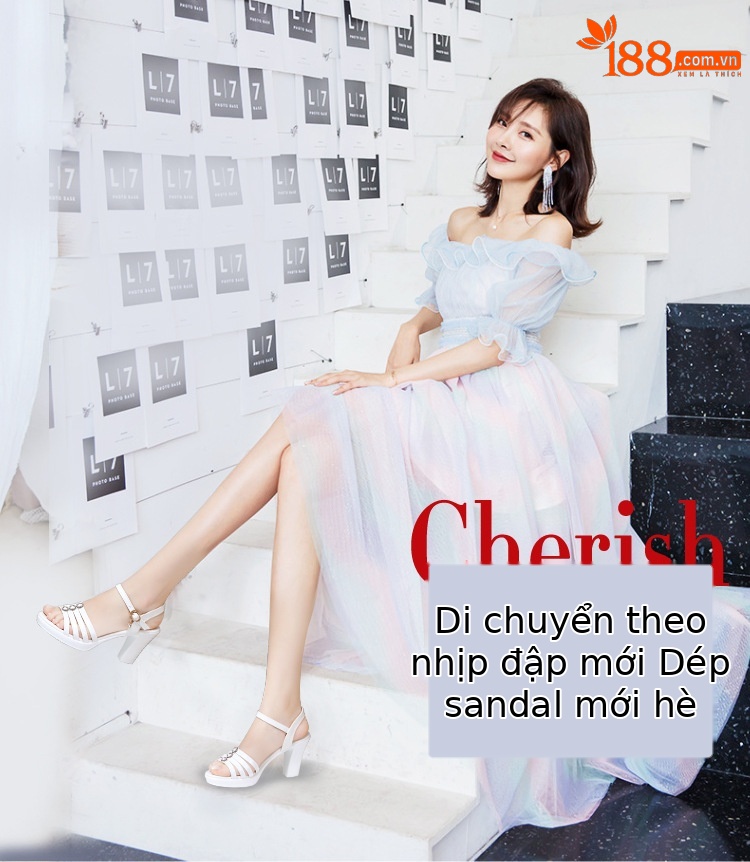 Sandal nữ gót trung bình mũi cá đế dày quai ngang hở mũi — Màu vàng kim 10CM, Đen 10CM, Trắng 10CM, Đen 8CM chi tiết 1