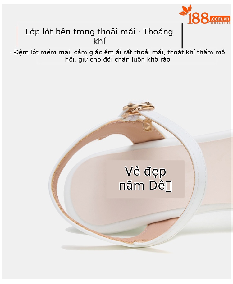 Sandal nữ gót trung bình mũi cá đế dày quai ngang hở mũi — Màu vàng kim 10CM, Đen 10CM, Trắng 10CM, Đen 8CM chi tiết 9
