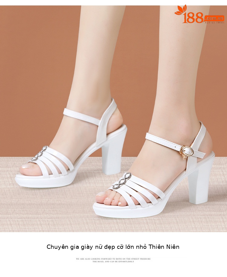 Sandal nữ gót trung bình mũi cá đế dày quai ngang hở mũi — Màu vàng kim 10CM, Đen 10CM, Trắng 10CM, Đen 8CM chi tiết 10