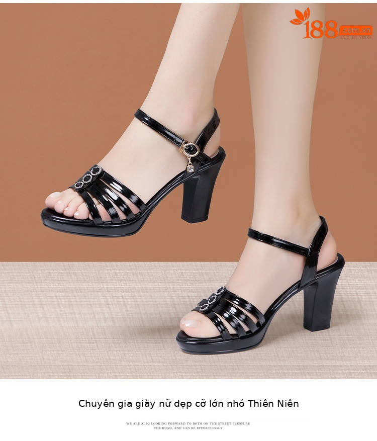 Sandal nữ gót trung bình mũi cá đế dày quai ngang hở mũi — Màu vàng kim 10CM, Đen 10CM, Trắng 10CM, Đen 8CM chi tiết 11